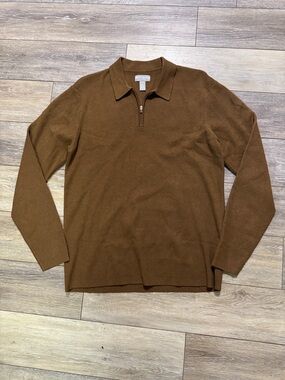 Hickey Freeman Chestnut Brown Quarter-Zip Polo Sweater
